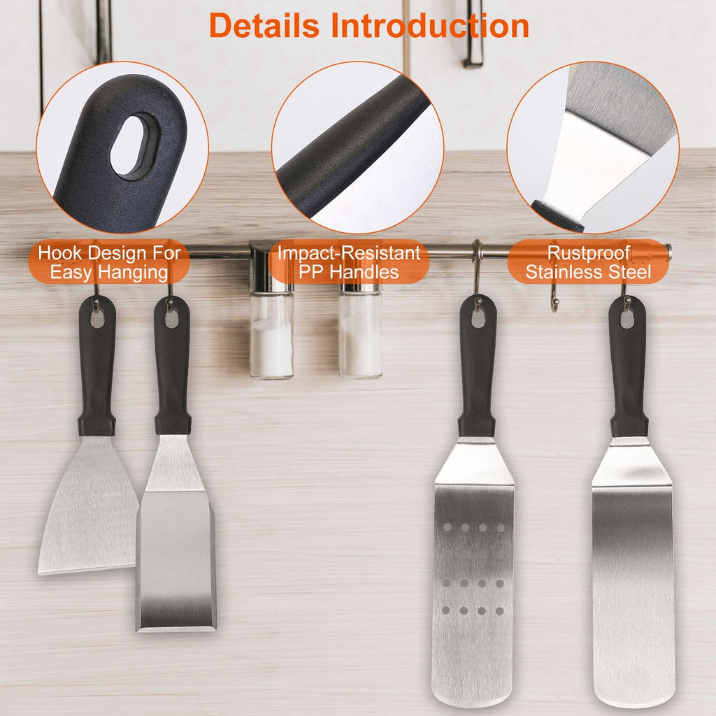 7Pcs Griddle Accessories Kit Stainless Steel BBQ Grilling Utensil Tools Outdoor Barbecue Griddle Spatulas Set for Backyard Party Tailgating Camping