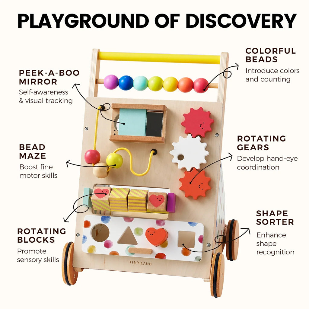 Tiny Land® Premium Natural Wooden Activity Walker
