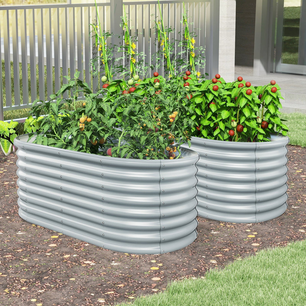5 x 3 x 2 Feet Metal Oval Raised Garden Bed with Open Bottom Design-Gray