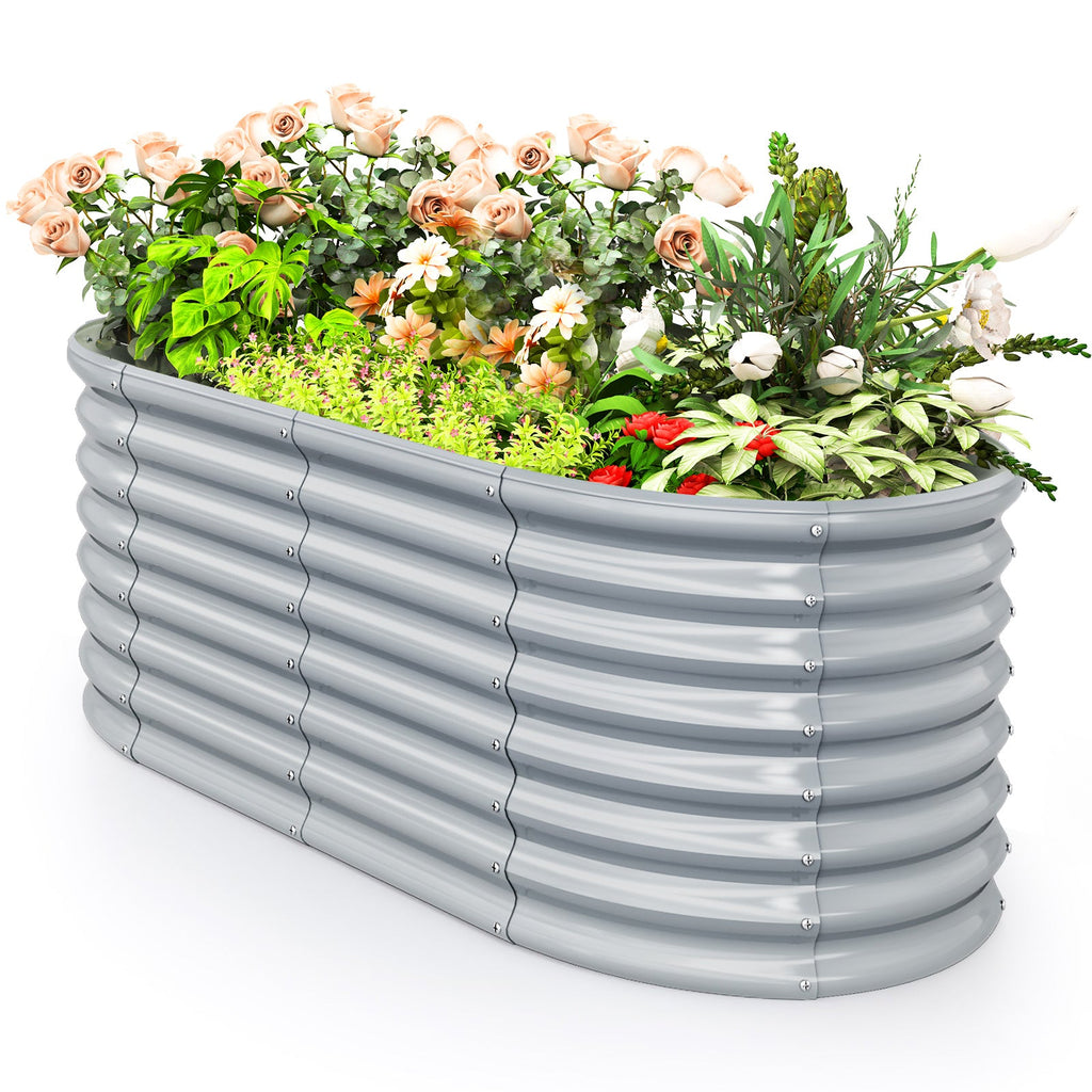 5 x 3 x 2 Feet Metal Oval Raised Garden Bed with Open Bottom Design-Gray