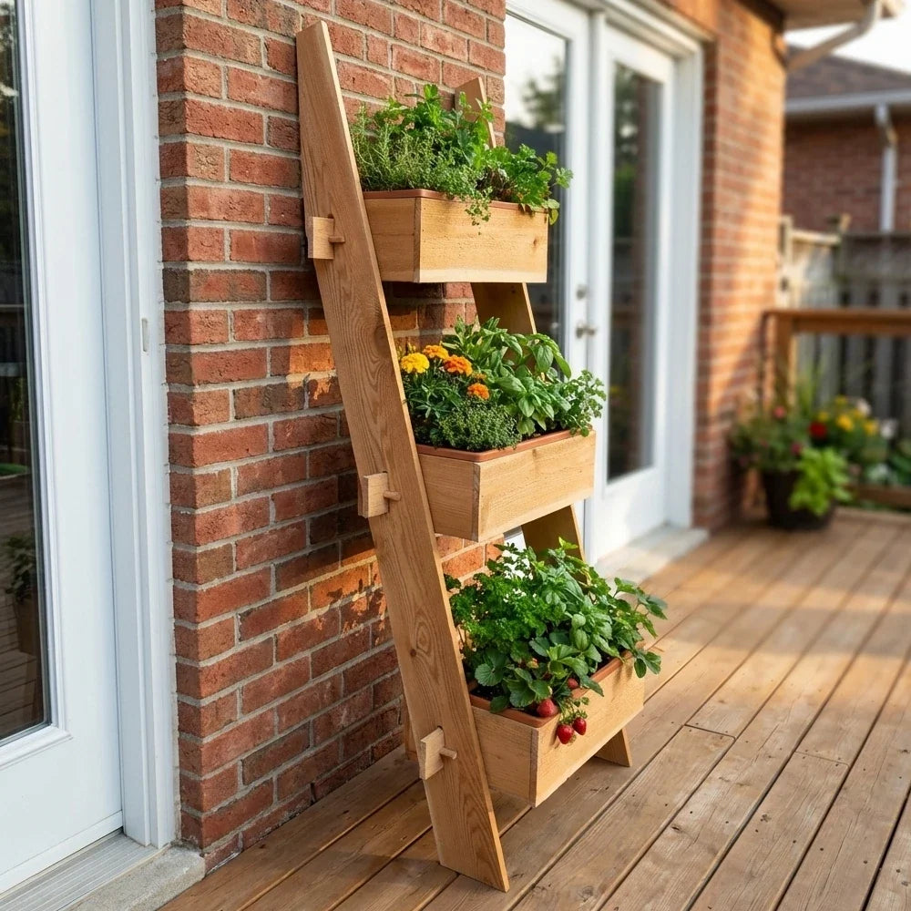 3-Tier Vertical Cedar Standing Planter Box